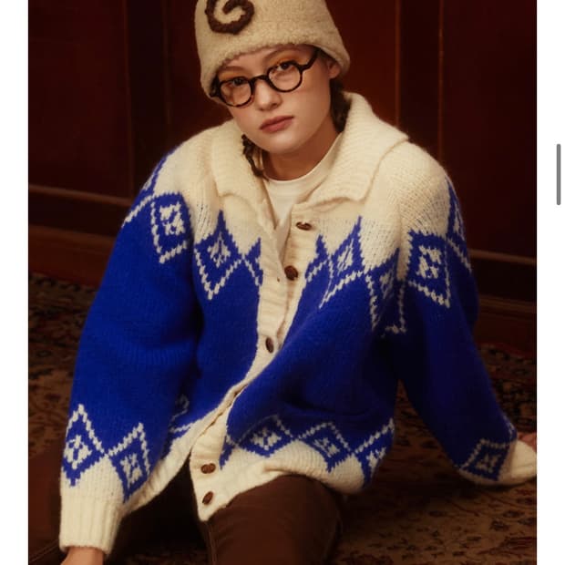 그린버터 노르딕 가디건 아이보리/블루