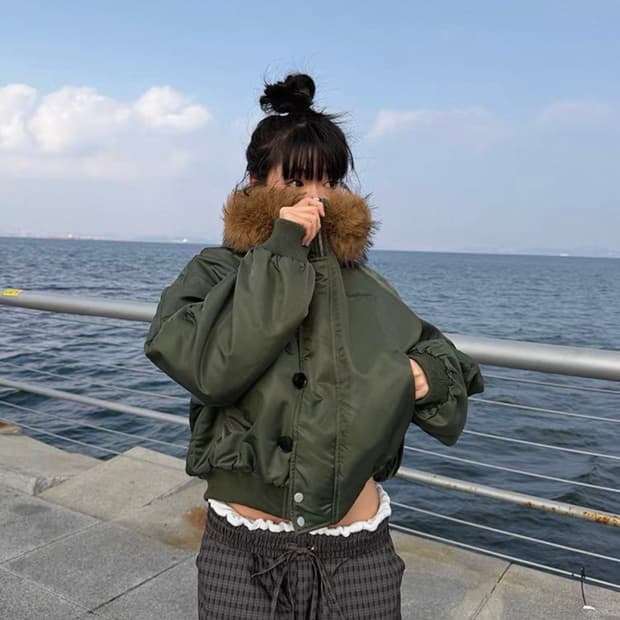 아사키프레자키 퍼 자켓 ma1 봄버 그린 항공점퍼 그린 새상품