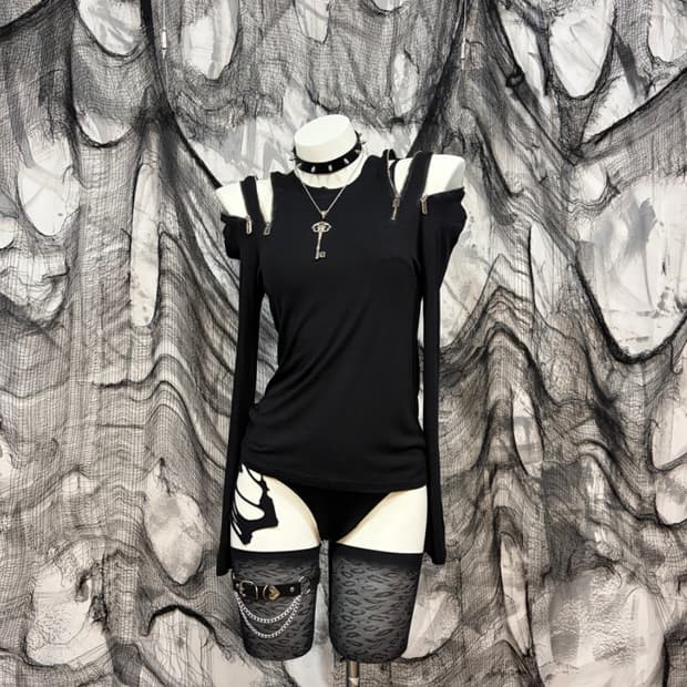Y2K Gothic razor zipper detail sleeve
