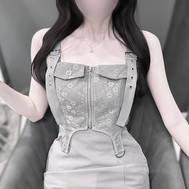 스나계 그레이 레이스 롱 원피스 연말 파티룩