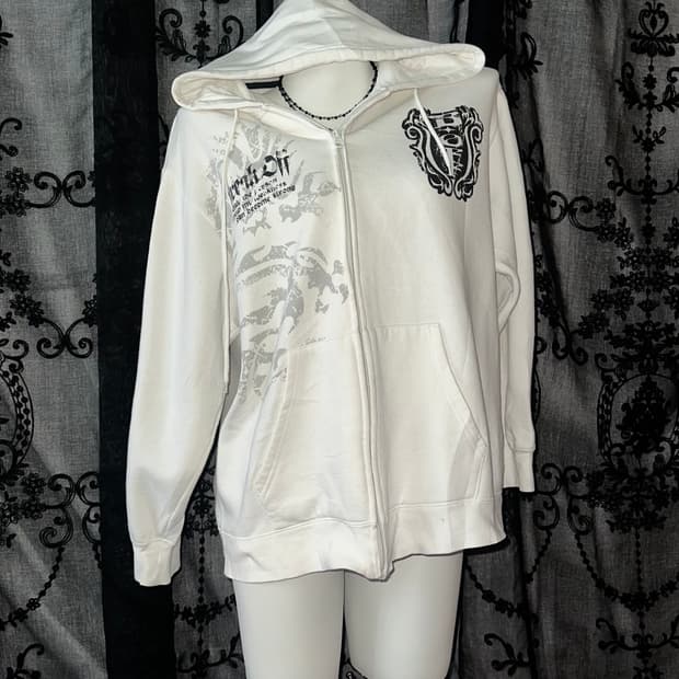 #BREAKOFF White Punk Hooded Zip-Up