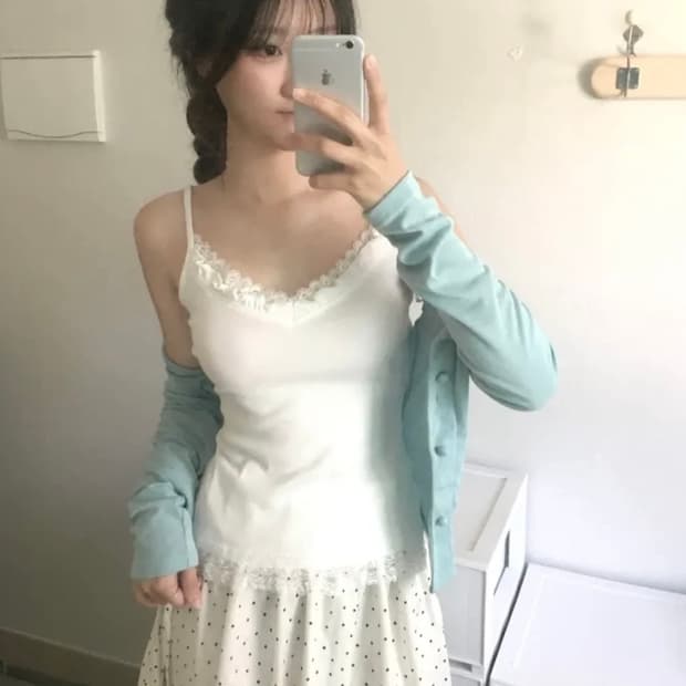모리걸 프릴 브이넥 레이어드 롱 나시 슬리브리스