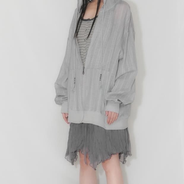 탠스댄스 파히섬 시스루 후드집업 그레이