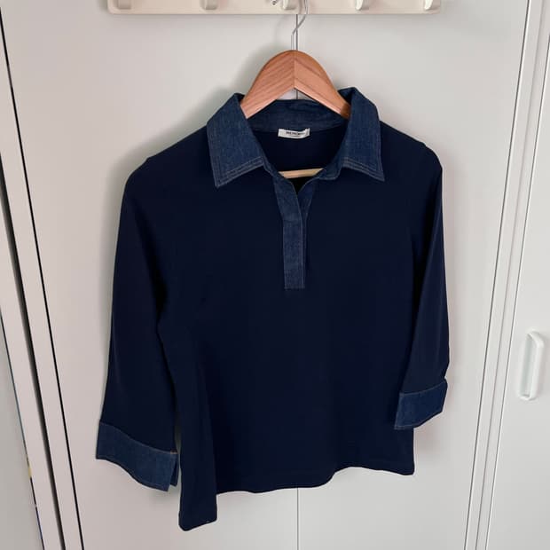 Memory 데님 셔츠 레이어드 카라 티셔츠