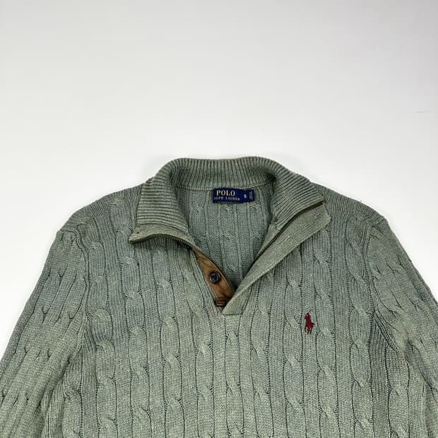 폴로 랄프로렌 포니 다크 올리브 반집업 니트 (실측 M)