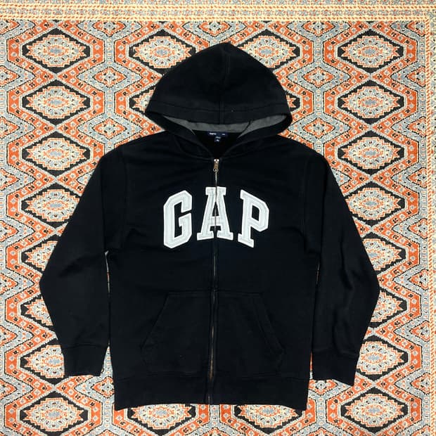 갭 스펠로고 블랙 기모 후드집업 키즈L / 여성XS