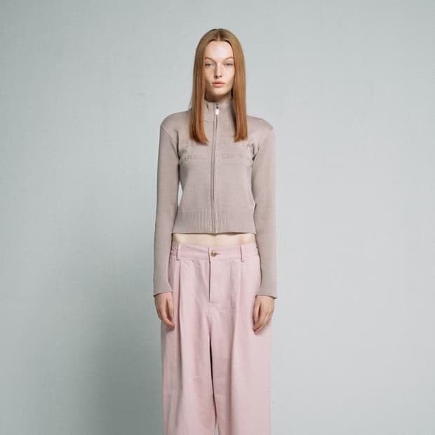 스컬프터 클래식 로고 집업 스웨터 니트 집업 더스티핑크