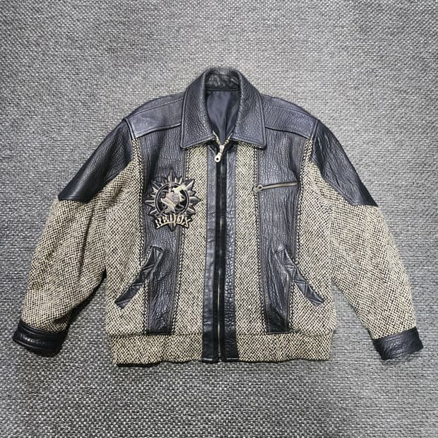 빈티지 레녹스 가죽 트위드 배색 자켓  105