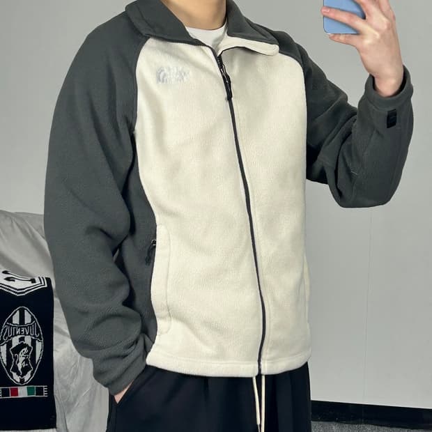 노스페이스 그레이 배색 집업 플리스 S 