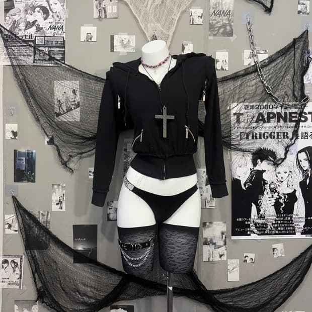 Gothic cropseam zip detail hoodie zip up