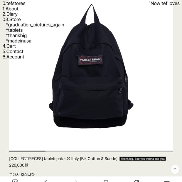 컬렉트피시스 테프스토어 백팩 블랙 