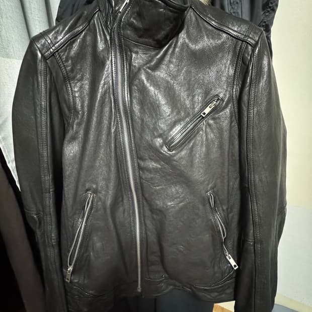 빈티지 사선 더블 집업 가죽자켓