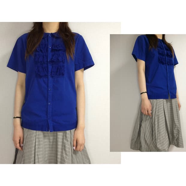 Ne-net 네넷냐 블루 프릴 라운드 반팔 블라우스