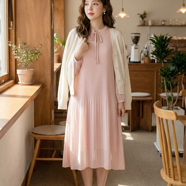 베라왕. 핑크색 플리츠 원피스_66