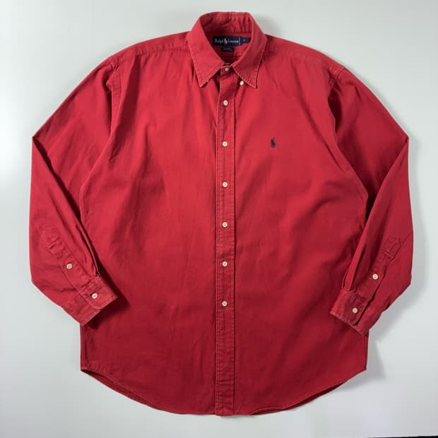 Polo  폴로 랄프로렌 자수 코튼 코랄 레드 셔츠 