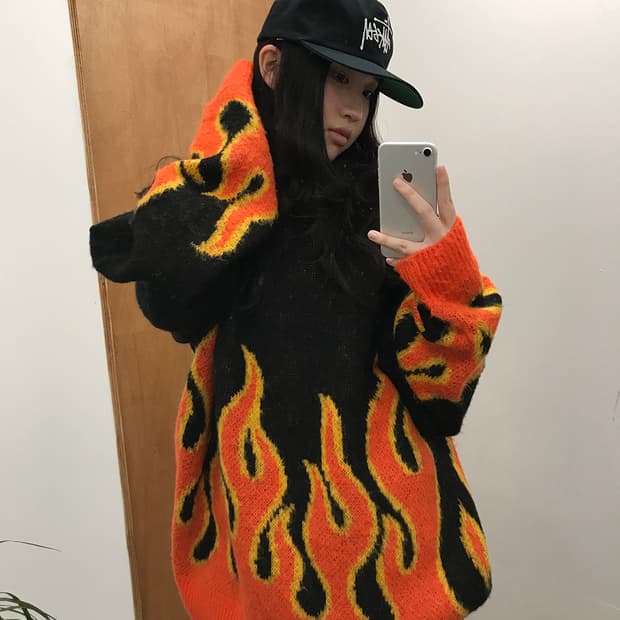 빔즈 BEAMS 7G Fire Shaggy Crewneck knit