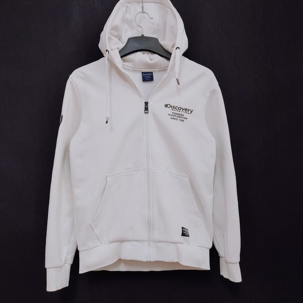 Discovery 디스커버리 안감기모 화이트 후드집업