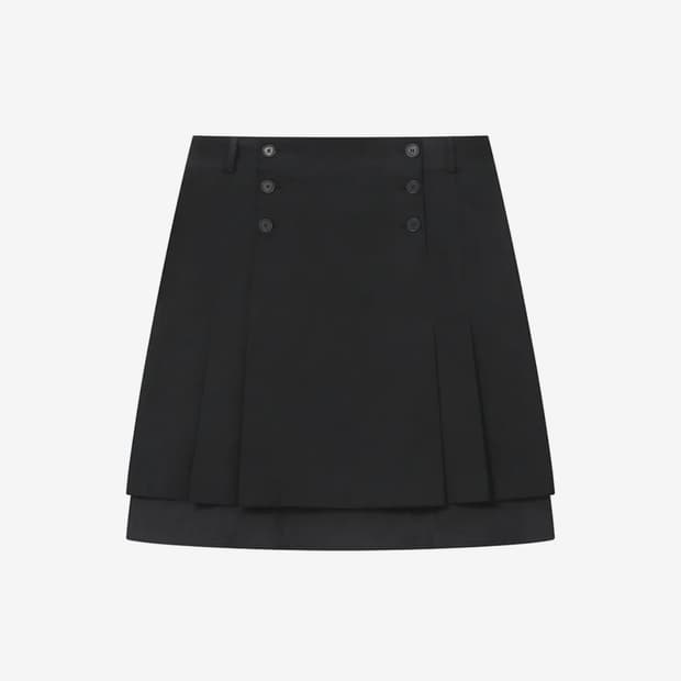 미세키서울 Layered pleats midi skirt BLACK