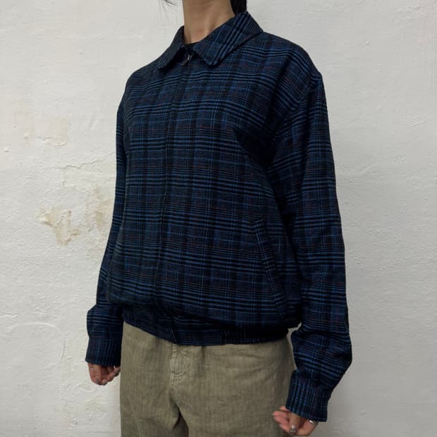 저널스탠다드 다크네이비 체크패턴 코튼 아크릴 혼방 집업 블루종 자켓