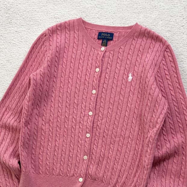 폴로 연핑크 우먼 가디건