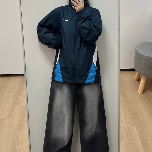 나이키 올드스쿨 스우시 로고 네이비 바람막이 자켓