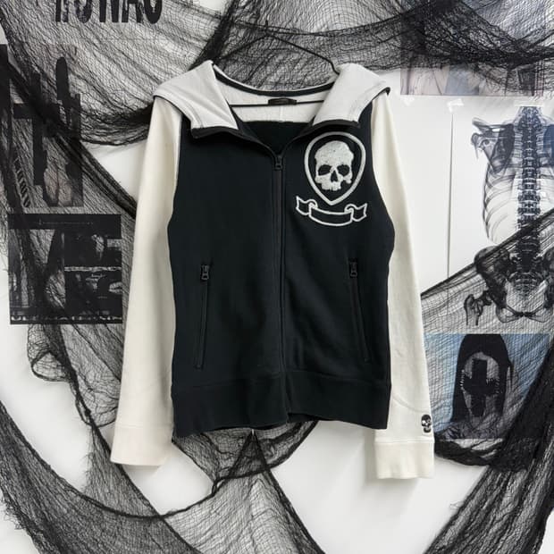 Punk mood skull hood zipup