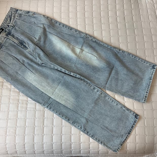 토피 컴포트 투턱 워시드 와이드 데님 팬츠 라이트블루 M