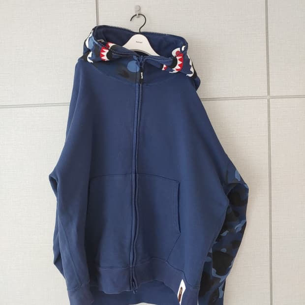 [2XL] 베이프 자이언트 블루카모 루즈핏 샤크 후드 집업