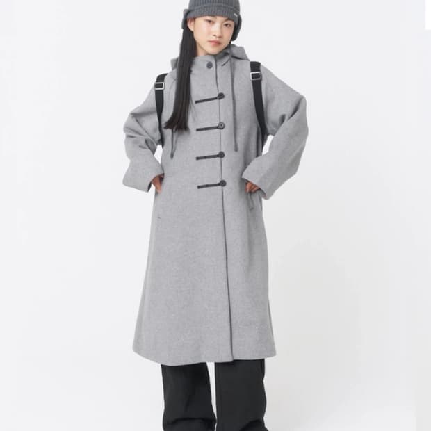 미세키서울 후디 롱 더플 코트 그레이