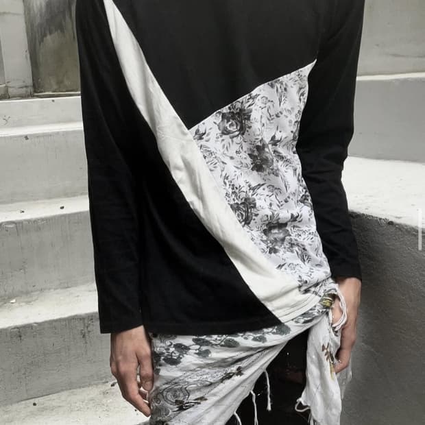 2000s X-frm 고딕 플라워 프린팅 블랙 롱슬리브