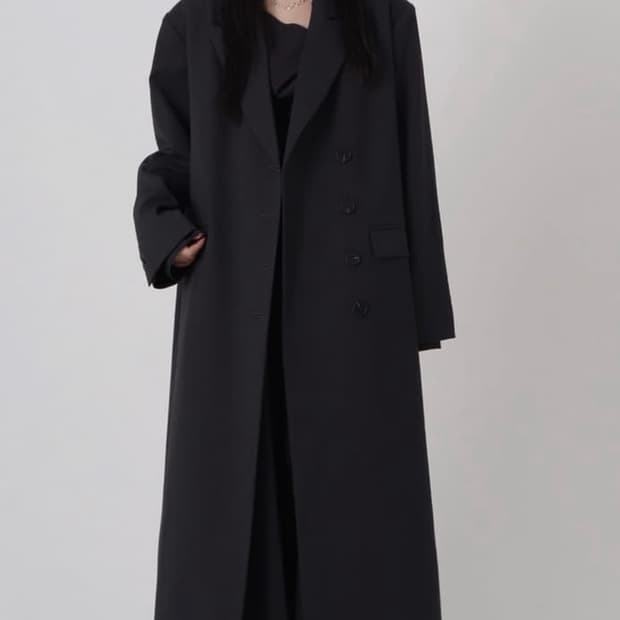트리밍버드 Peaked Lapel Maxi Coat [ Black ]