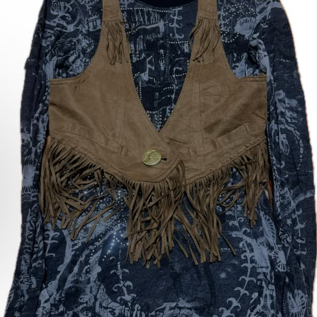 스웨이드 조끼 베스트 긴팔 비즈 일본 빈티지