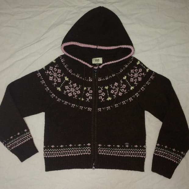 nordic knit 2way hood zip-up