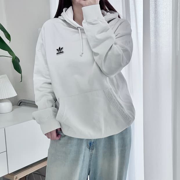 아디다스 화이트 패치로고 후드티  [ 2XL ]