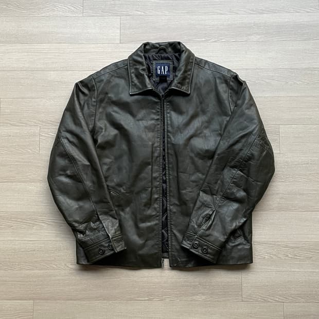 90s 올드갭 레더 자켓 다크 그린
