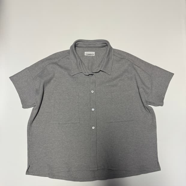 여성 톰보이 Tomboy 오버핏 골지 반팔 가디건 F