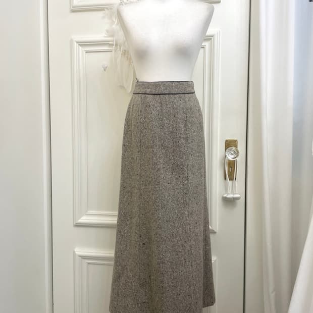 beige brown wool basic long skirt
