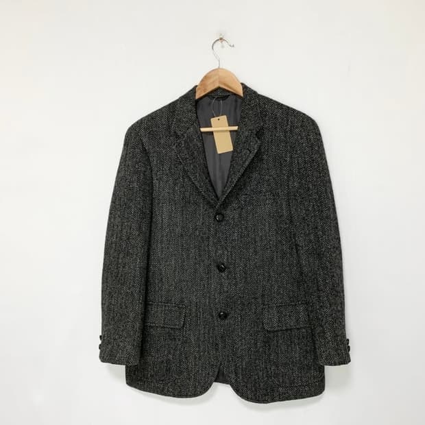 해리스 트위드 빈티지 헤링본 블레이저 울자켓 차콜 그레이 남녀공용