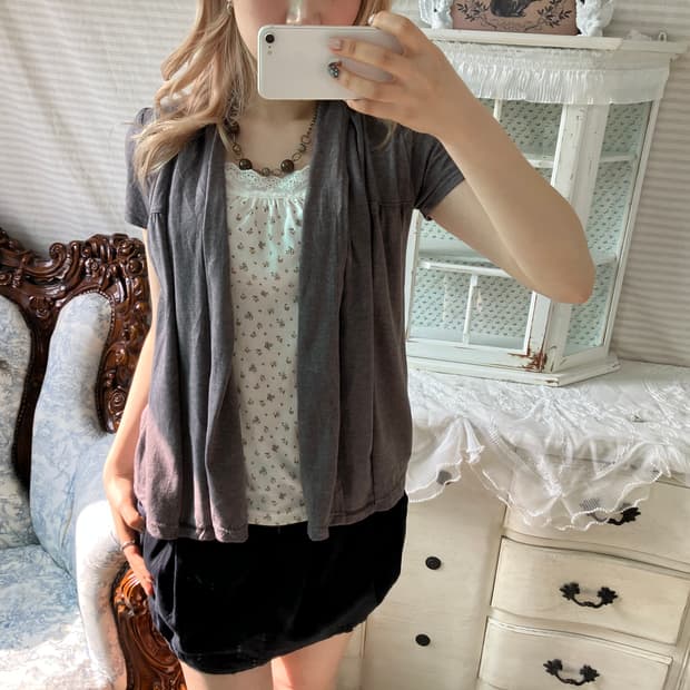 빈티지 코코아 모리 잔꽃 레이어드 탑