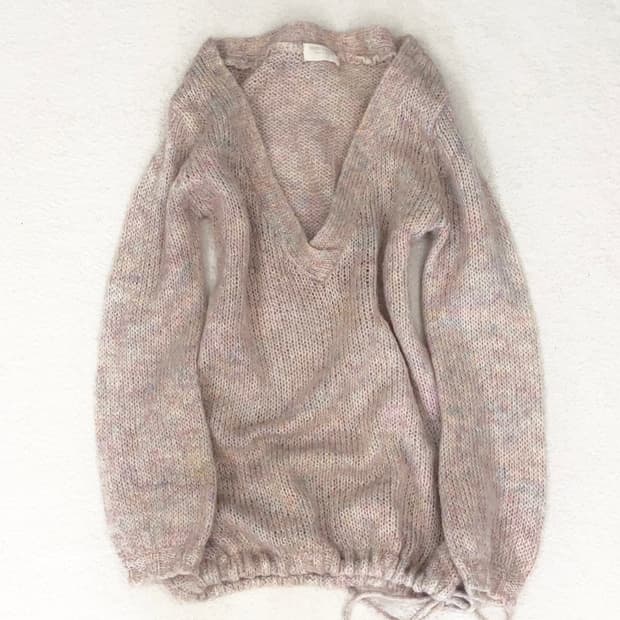 일본빈티지 파스텔 딸기라떼 브이넥니트 히메갸루 라떼갸루