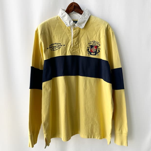 폴로 랄프로렌 럭비 카라티 옐로우 네이비 커스텀핏 XXL