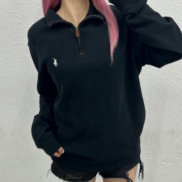 폴로 랄프로렌 화이트포니 블랙 반집업 M