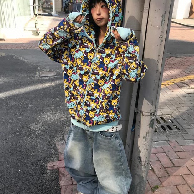 베이비마일로 풀패턴 민트 투웨이 후드집업