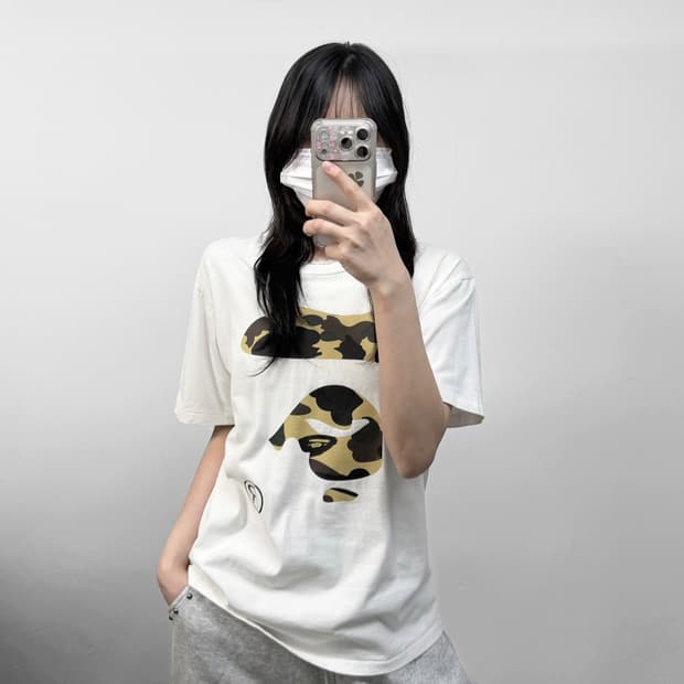 베이프 Bape 빅 사루 황계 카모 반팔티 화이트