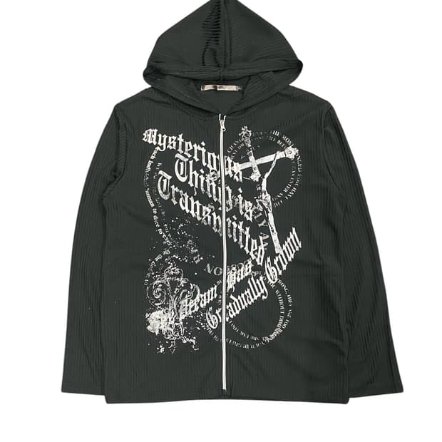 Black label 펑크 레터링 디테일 후드집업