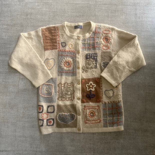 일본빈티지 Cptokyo 하구미모리걸 할메카지너드남 패턴 니트가디건