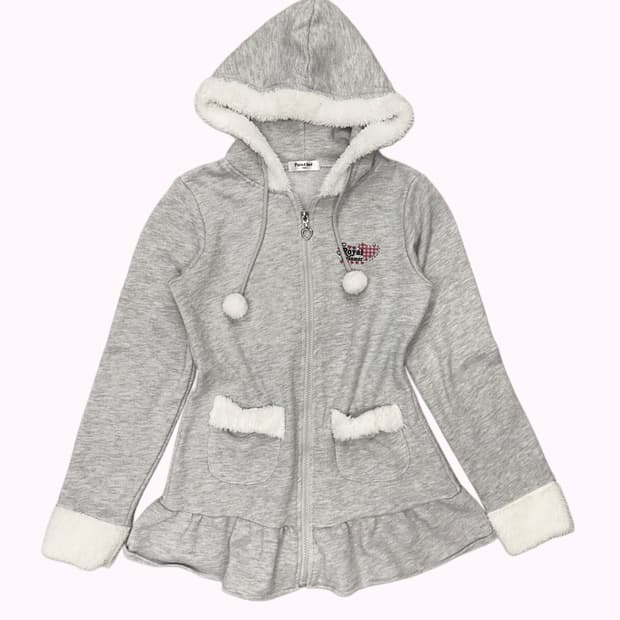 kitsch pompom hood zip-up