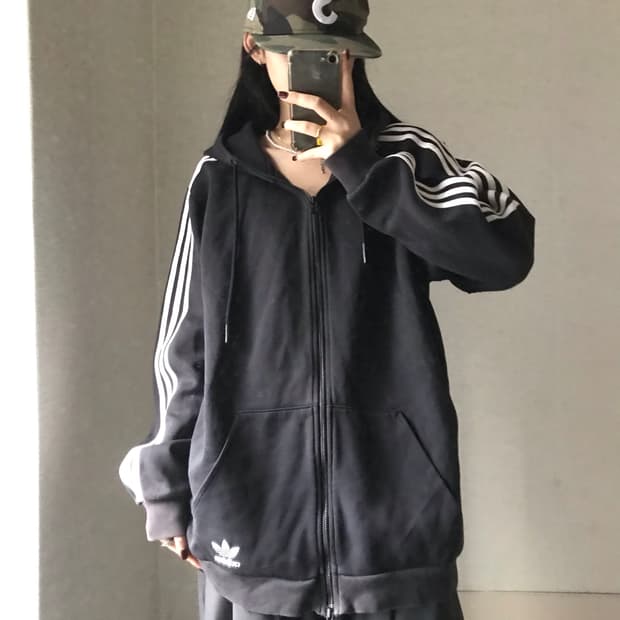 아디다스 블랙 오버핏 후드집업