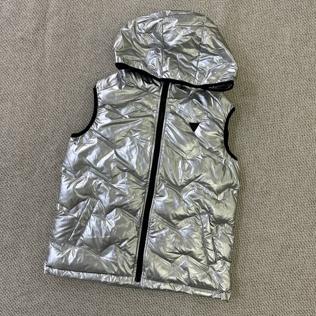 실측확인 게스 후드 패딩 조끼 0327D