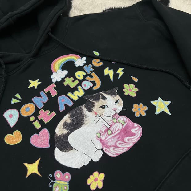 [L]꼼파뇨 Cake Cat 오버핏 후드/블랙/기모